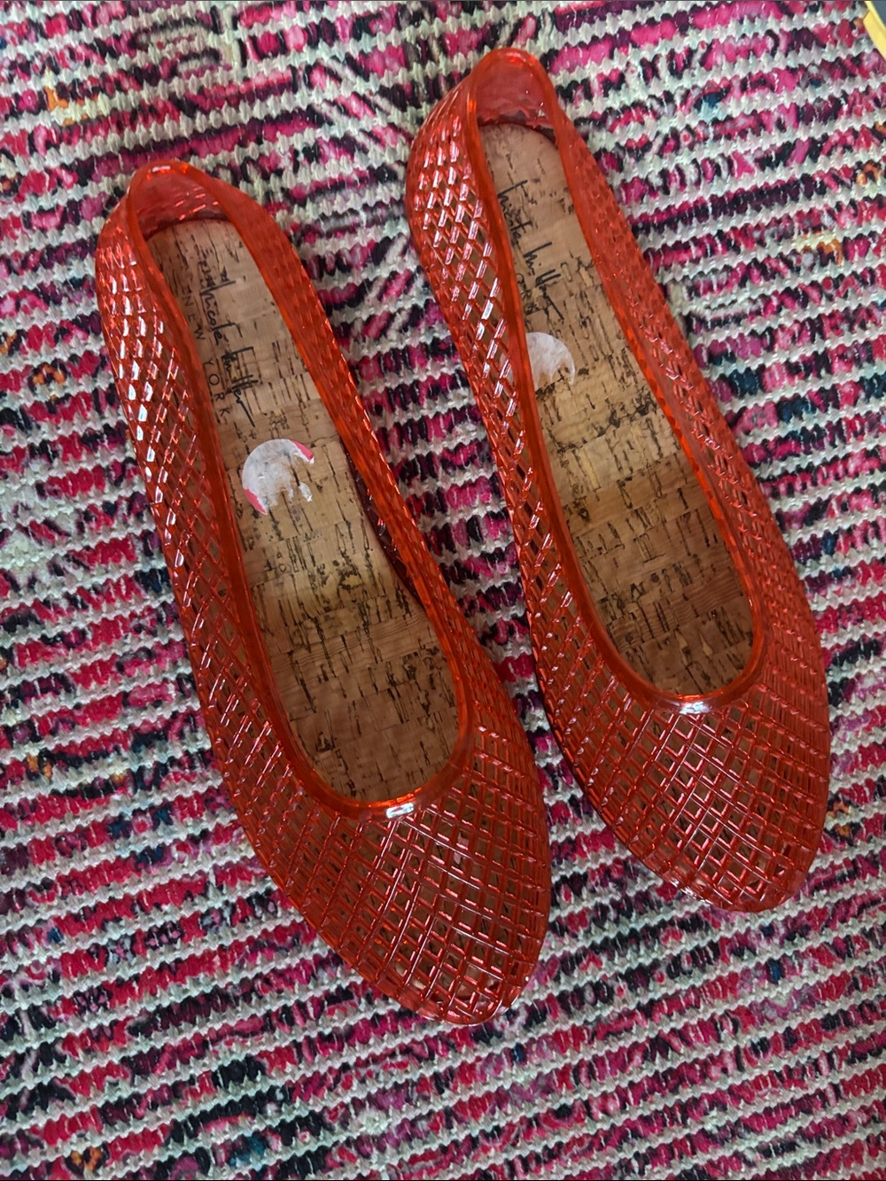 Nicole Miller Orange Woven Pointed-Toe Jelly Flats